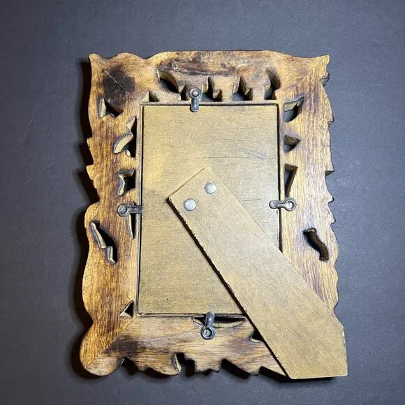 VTG Rustic Hand Carved Wooden Ornate Standing Picture Frame - Fits 6 x 4" Photo - Picture 7 of 7